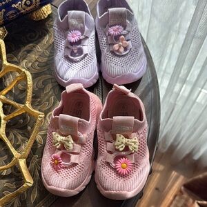 Pink and Purple Kids Shoes with Floral Accents